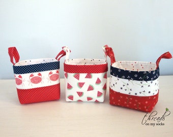 Handmade Fabric Basket, Mini Fabric Basket, Red White & Blue