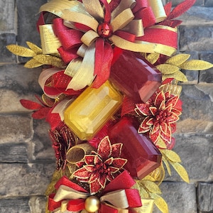 Christmas Gem Bling Swag, Red and Gold Teardrop Swag