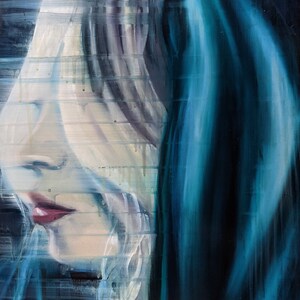 Resurgent Muse, engelachtig portret, fine art schilderij op dikke MDF board, Maagd Maria, gesluierde vrouw, prachtig portret, wazig als Richter