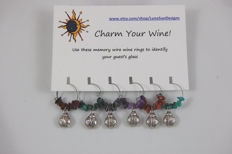 Choose from Wine lovers Wine Rings Ladybugs Cowboy or Sealife Set of 6