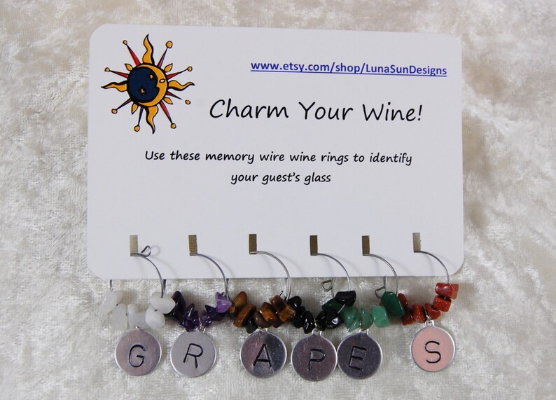 Hand Stamped Wine Ring Charms Set of 6 Choose from Wine Etsy