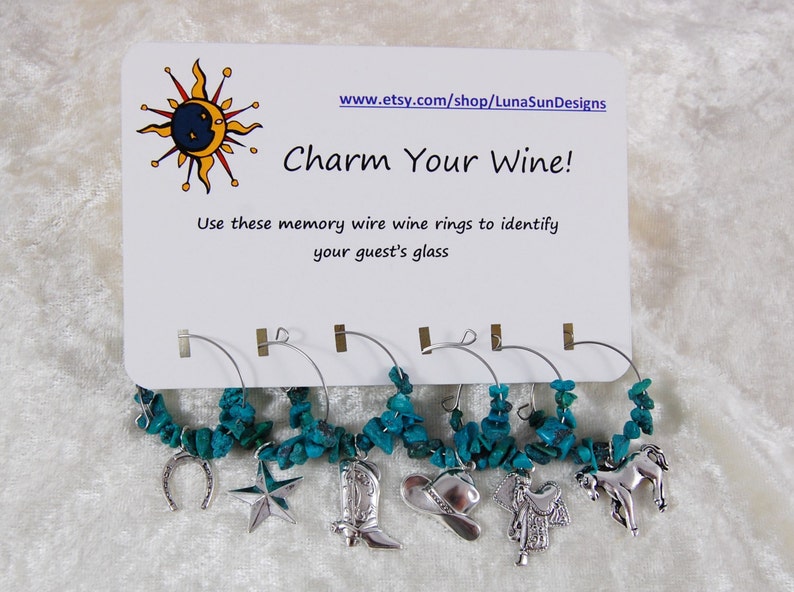 Choose from Wine lovers Wine Rings Ladybugs Cowboy or Sealife Set of 6