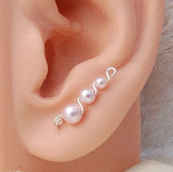 Custom Ear Climber Earrings- Swarovski Pearl- You choose the wire and…