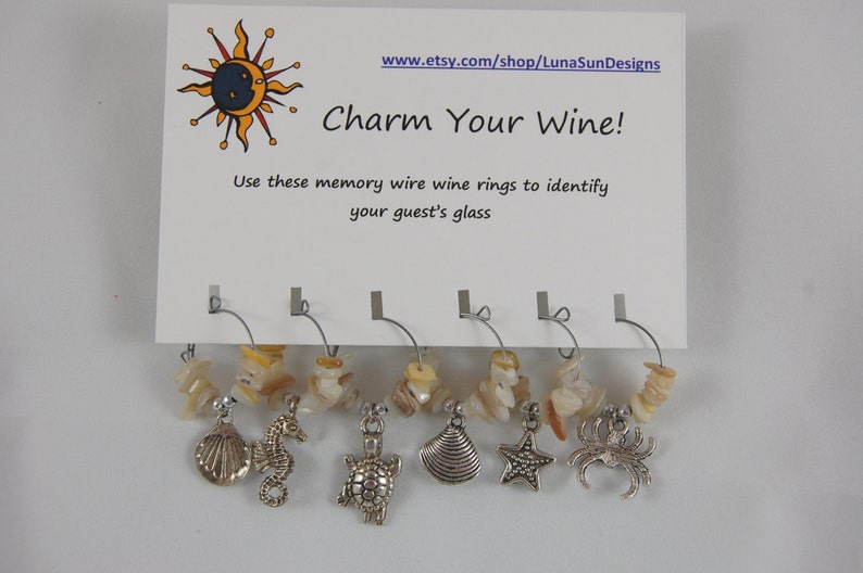 Choose from Wine lovers Wine Rings Ladybugs Cowboy or Sealife Set of 6