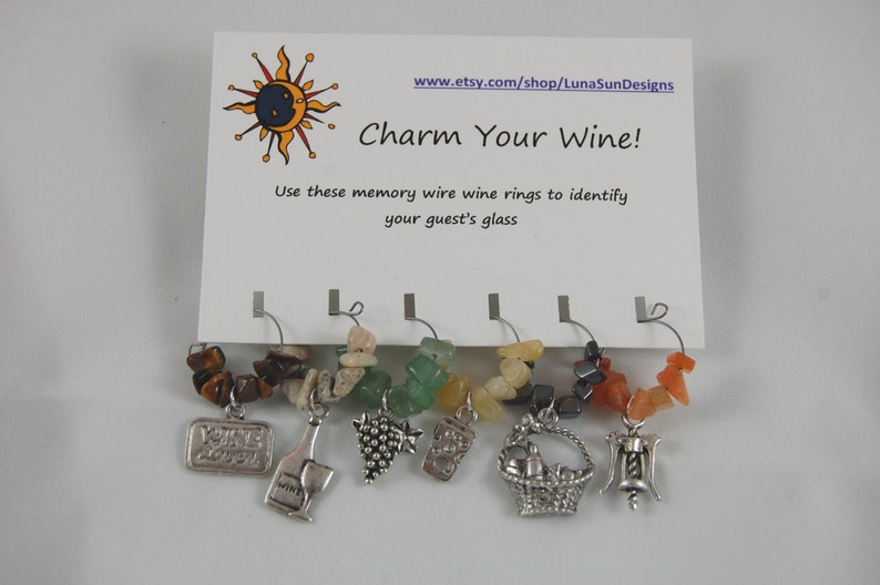 Choose from Wine lovers Wine Rings Ladybugs Cowboy or Sealife Set of 6