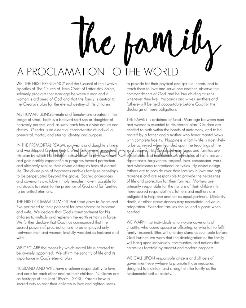 Family Proclamation to the World Printable Etsy