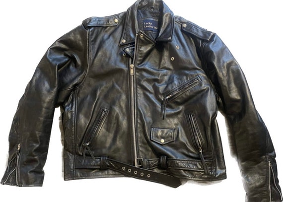 Vintage Lucky Leather Biker Jacket XXL / Size 56 - image 2