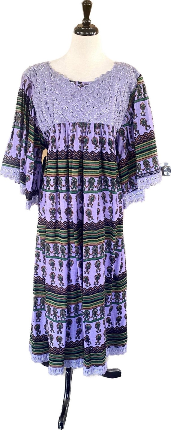 Vintage 70s/80s Bell Sleeve Novelty Print Dress - image 2