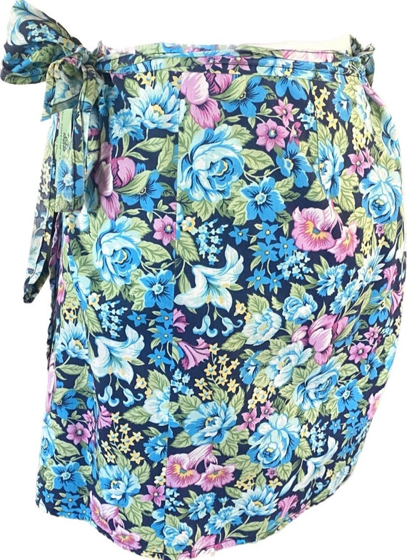 Vintage Handmade Floral Cotton Wrap Skirt - image 3