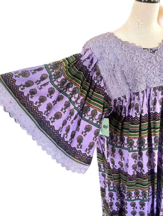 Vintage 70s/80s Bell Sleeve Novelty Print Dress - image 3