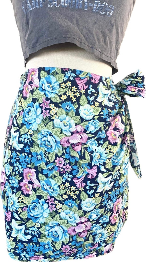 Vintage Handmade Floral Cotton Wrap Skirt - image 2