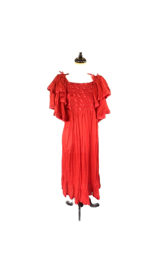 Vintage 1970s Red Ruffled Sleeve Dress