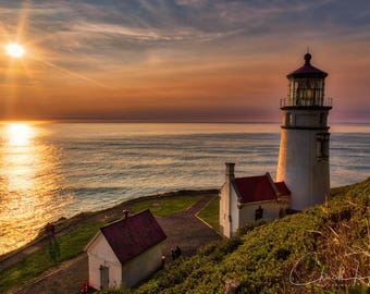 Lighthouse Photo Oregon Coast Photo Fine Art Image Heceta - Etsy
