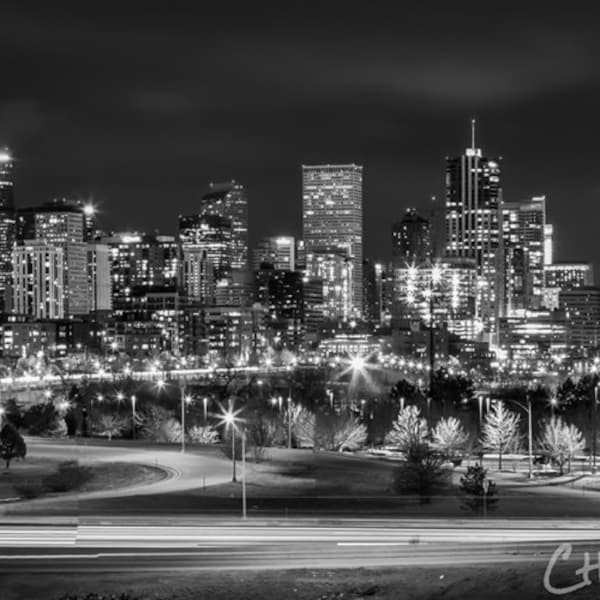 Photo Art - Black & White Photography - Denver Skyline - Canvas Print