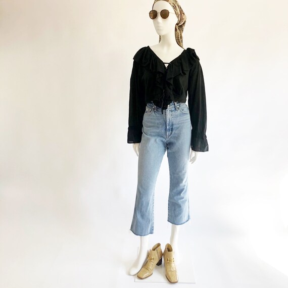 Vintage 80's Black Cotton Ruffle Crop Top - image 4