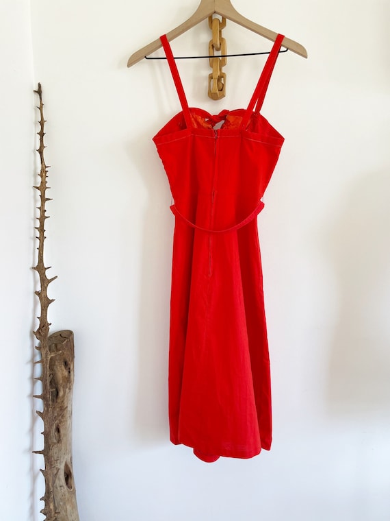 Vintage 70’s Red A-line cotton dress - image 9