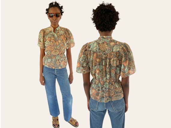 Vintage 70's Floral Peplum Top - image 1