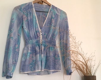 Vintage 70's Floral Sheer Flyaway Top