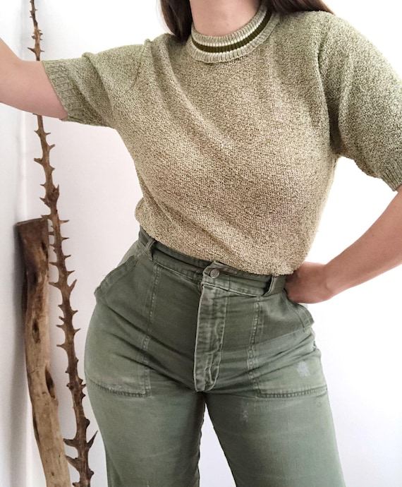 Vintage 70's Green Short Sleeve Sweater