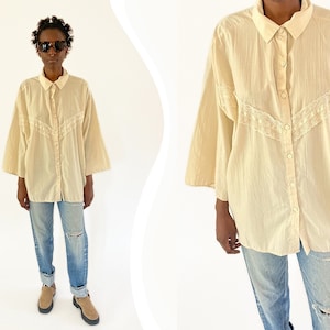 Vintage 80's Cream Blouse with Lace Trim