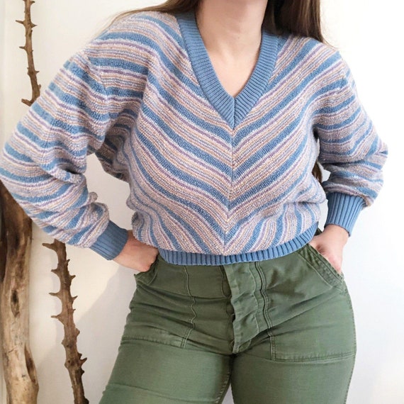 Vintage 70's Pastel Chevron Loopy Terry Sweater