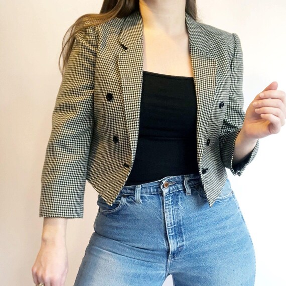 Vintage 80-90's Cropped Shrunken Houndstooth Jacke