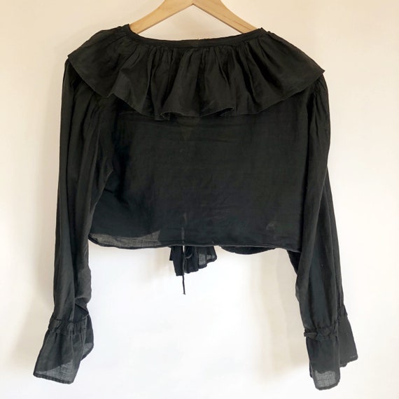 Vintage 80's Black Cotton Ruffle Crop Top - image 5