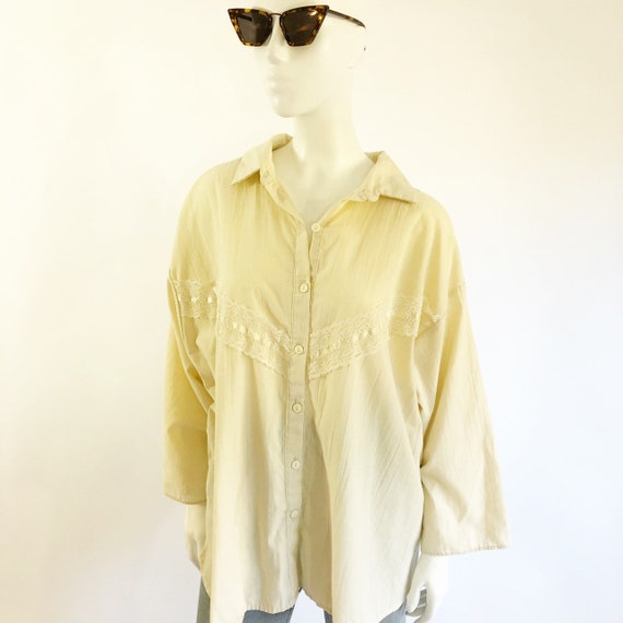 Vintage 80's Cream Blouse with Lace Trim - image 3