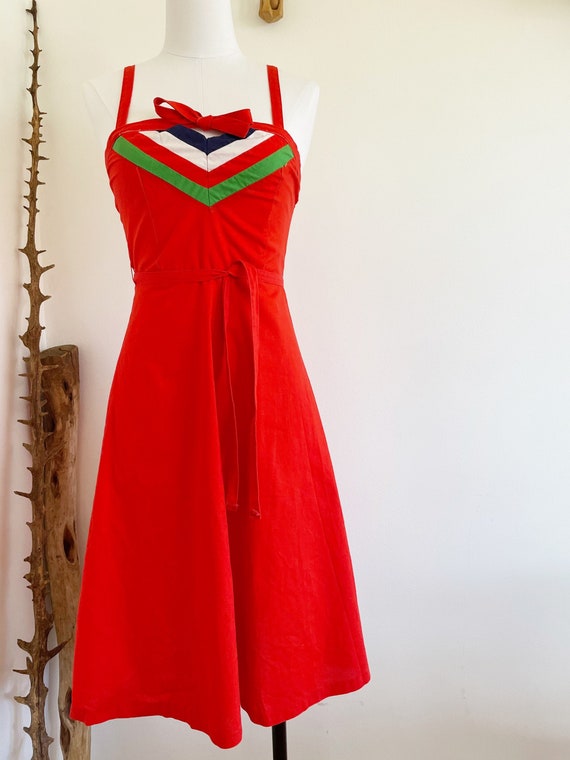 Vintage 70’s Red A-line cotton dress - image 1