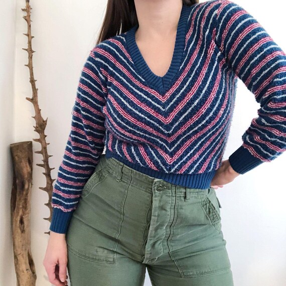 Vintage 70's Blue Chevron Loopy Terry Sweater