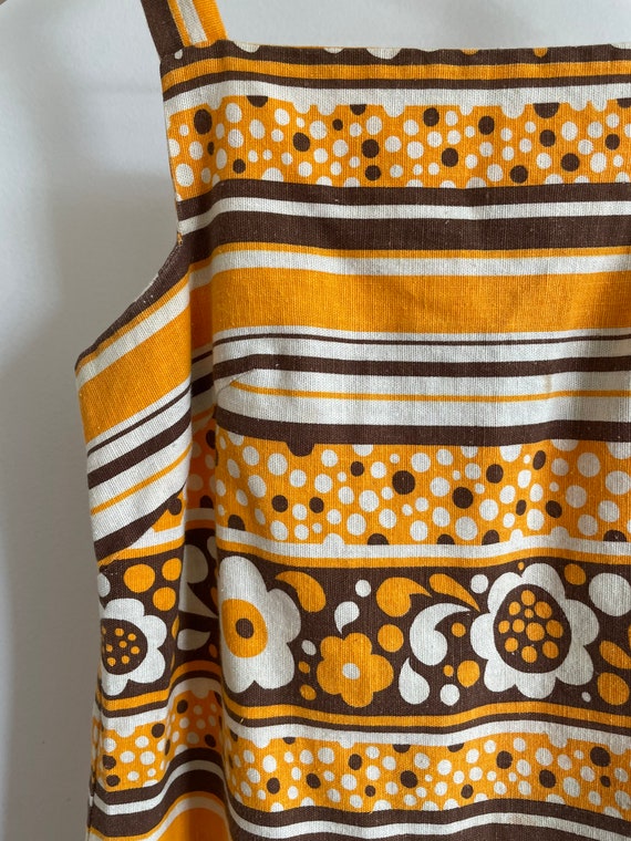 Vintage 60's 70's Retro Orange and Brown Floral, … - image 4