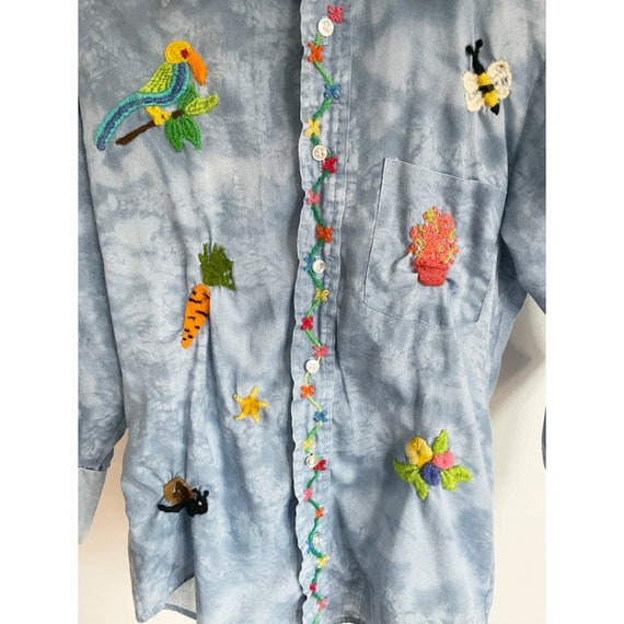 Vintage 70's Embroidered Button Front Shirt with … - image 2