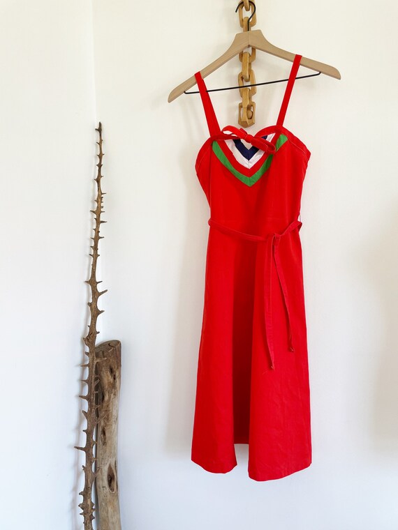 Vintage 70’s Red A-line cotton dress - image 4