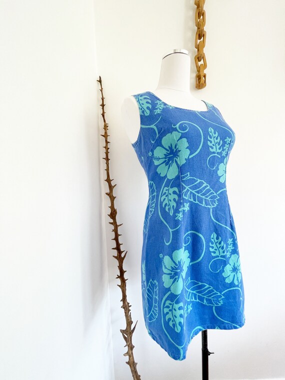 Vintage 80’s Hawaiian hibiscus floral fitted mini… - image 3