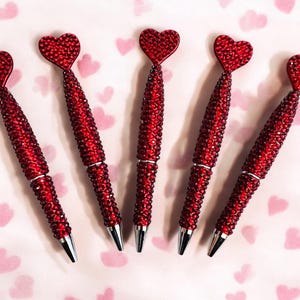 Rhinestone Pen| Bling Pens| Bedazzled Pens| Red Pen| Heart Pens| Bling Heart Pen| Red Hearts| Valentine’s Day| Galentine’s Day| Hearts| Pens