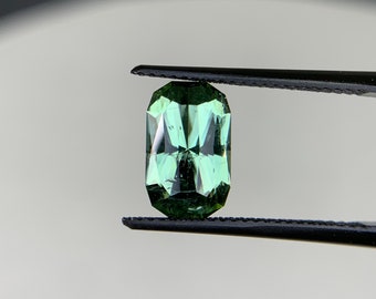 Tourmaline Faceted Gemstone - 2.55 cts - 10.8 x 6.8mm Custom Rectangular Cut - precision cut loose green blue cushion rectangle emerald cut