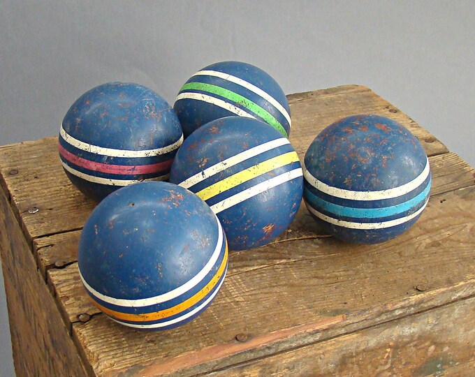 Blue Croquet Balls Vintage Croquet Wood Croquet Colorful Etsy
