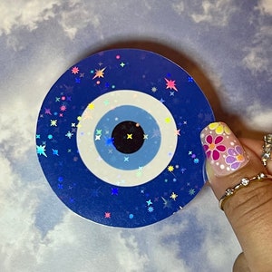 Holographic sparkle blue evil eye sticker | laptop sticker | Journal sticker