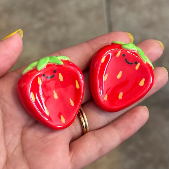 Strawberry clay worry stone| Desk buddies | pocket friends