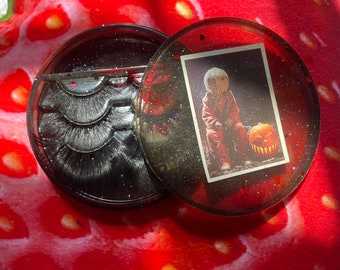 Horror/Halloween themed glitter resin eyelash holder case/ lash storage