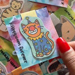 magnetic clown cat bookmark | holographic bookmark