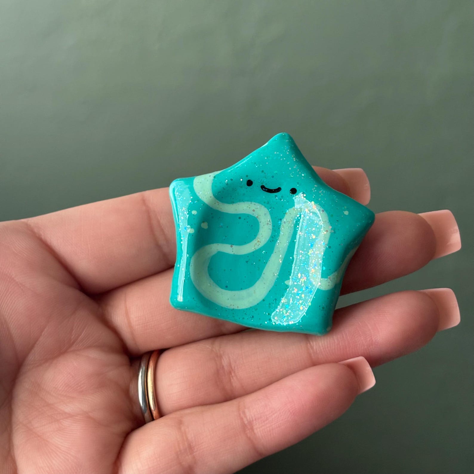Stone Polymer Glitter Teal Squiggle Happy Star Polymer Clay Worry Stone - Etsy
