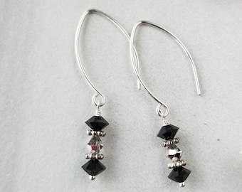 Black and Silver Dangle Earrings - Sterling Silver Crystal Stacks - Sparkle Weekend Wear - Elegant Evening Jewelry