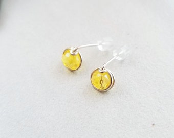 Yellow crystal studs - Sterling silver petite earrings - Wire wrapped posts - Simple weekend jewelry - Small ear accessory