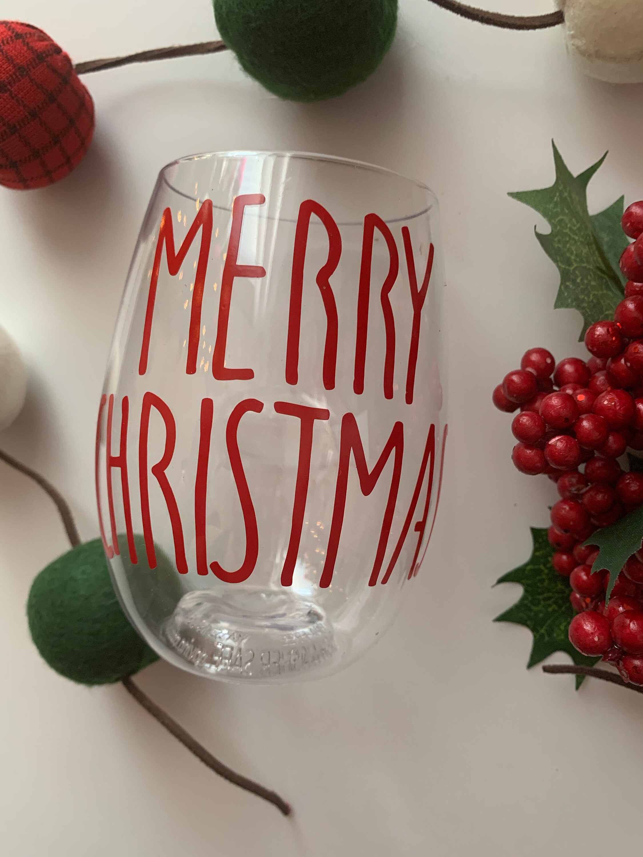 Christmas PLASTIC Wine Glass Reindeer Glass Merry Etsy