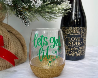 Let's Get Lit | Christmas Wine Glass | Glitter Wine Glass | Christmas Cup | Funny Christmas Glass | Holiday Wine Glass | Glitter Dipped