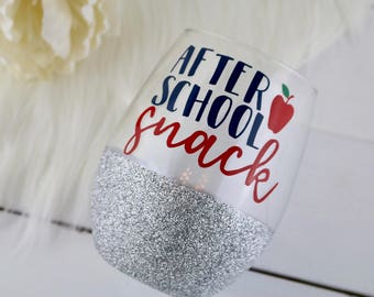 After School Snack Wine Glass-teacher gift-wine glass- funny wine glass-teacher appreciation-gift for teacher-end of the year gift