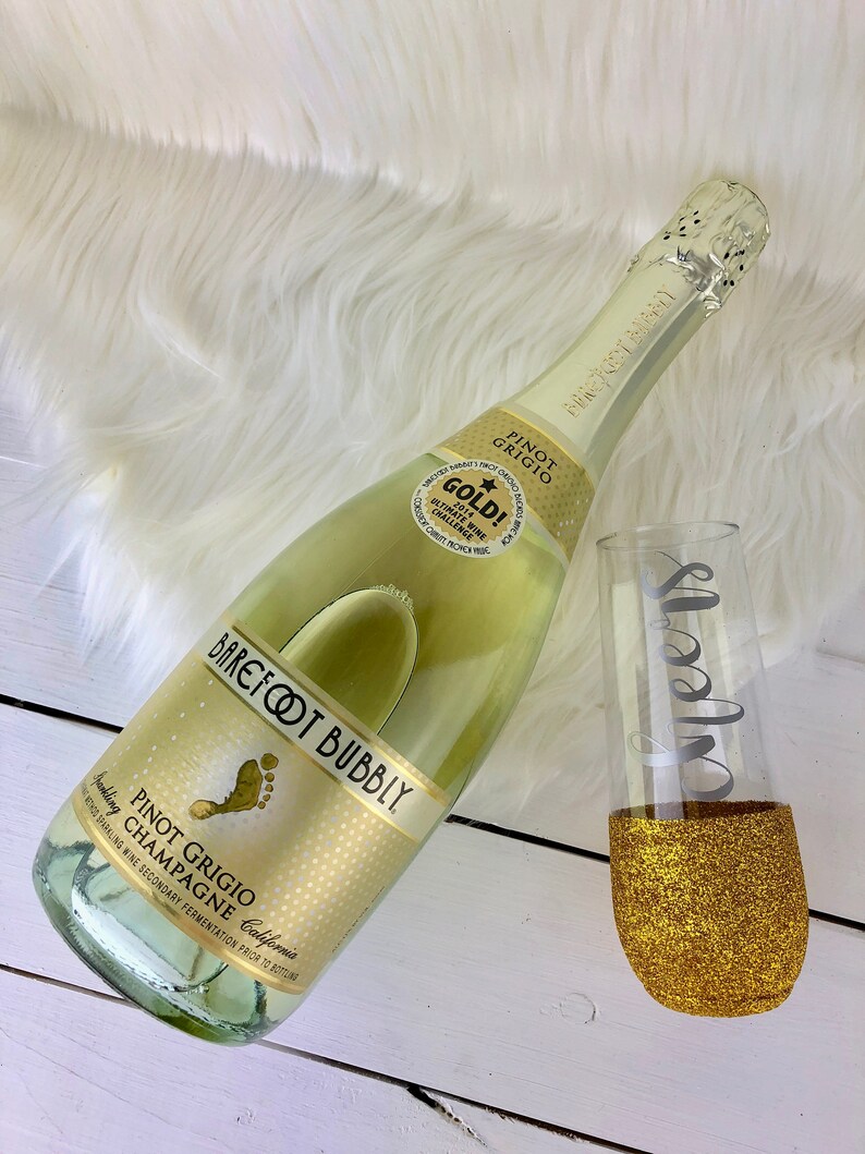 Personalized Stemless Champagne Flutes, Bachelorette Party Glasses, Bridesmaid Champagne, Bridal Party Glasses, Glitter Champagne Flutes image 2