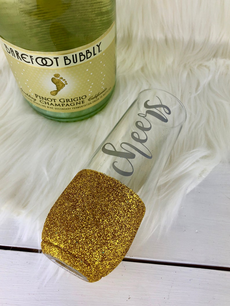 Personalized Stemless Champagne Flutes, Bachelorette Party Glasses, Bridesmaid Champagne, Bridal Party Glasses, Glitter Champagne Flutes image 3