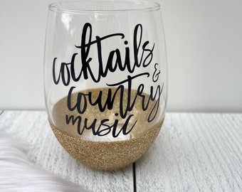 Cocktails & Country Music Wine Glass | Nashville Cup | Country Music Fan | Music Lover | Last Bash | NashVegas